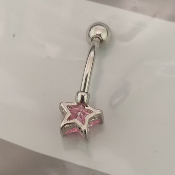 Star Pink Diamond Silver Belly Piercing Jewelry - Picture 3 of 6